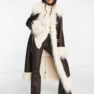 Topshop Brown Faux Fur Trim Penny Lane Coat